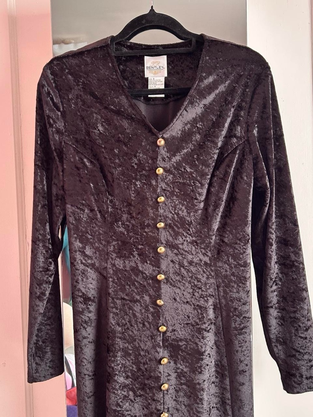 Classic Black Velvet Button-Front Midi Dress - Picture 6 of 10